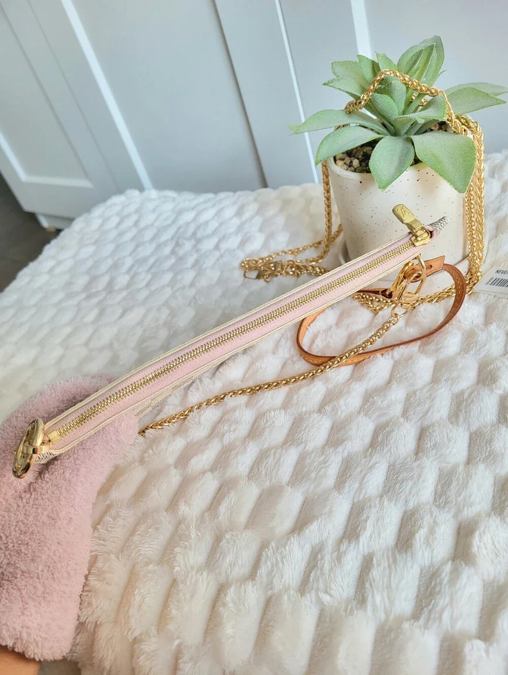 💕 Louis Vuitton Neverfull Mm/Gm Clutch Wristlet Damier Azur Rose Ballerine